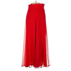 VTG Oleg Cassini Red High Waist Silk Flowy Pants Trousers Holiday 4